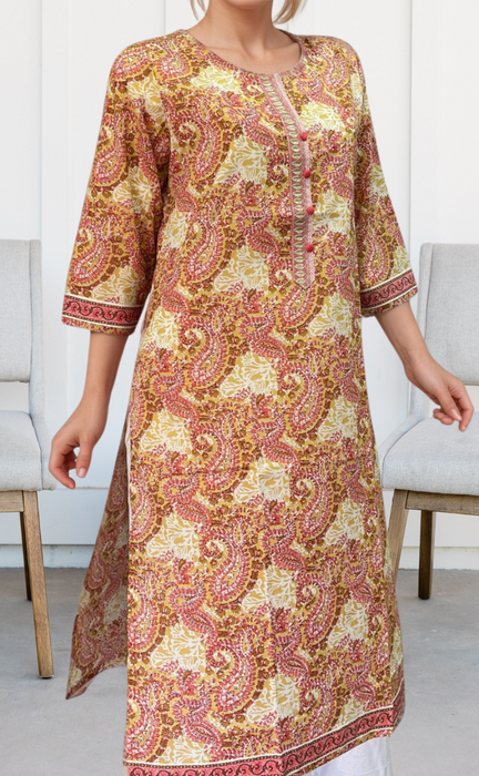 Mustard Flora Jaipuri Cotton Kurti. Pure Versatile Cotton. | Laces and Frills