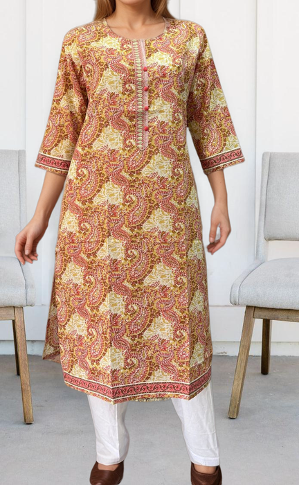 Mustard Flora Jaipuri Cotton Kurti. Pure Versatile Cotton. | Laces and Frills