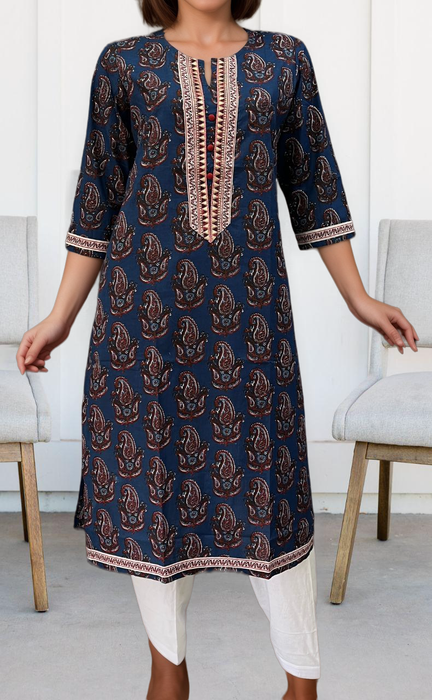 Blue Motif Jaipuri Cotton Kurti. Pure Versatile Cotton. | Laces and Frills