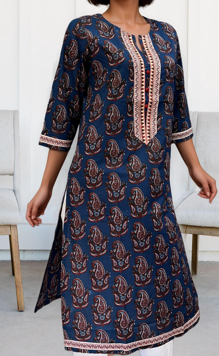 Blue Motif Jaipuri Cotton Kurti. Pure Versatile Cotton. | Laces and Frills