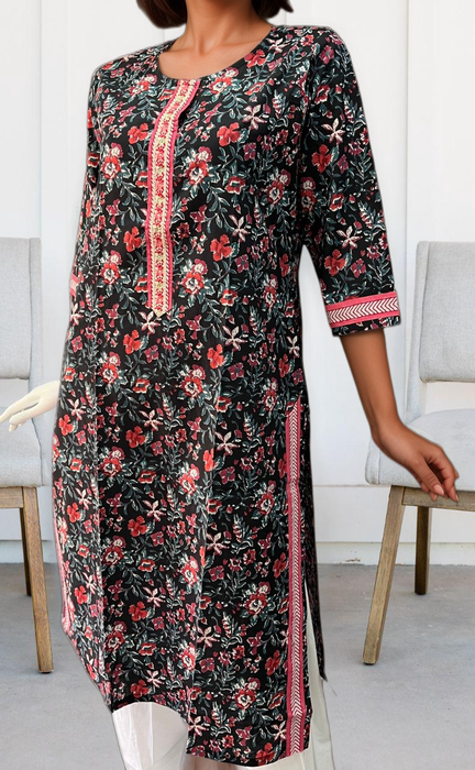 Black/Red Flora Jaipuri Cotton Kurti. Pure Versatile Cotton. | Laces and Frills