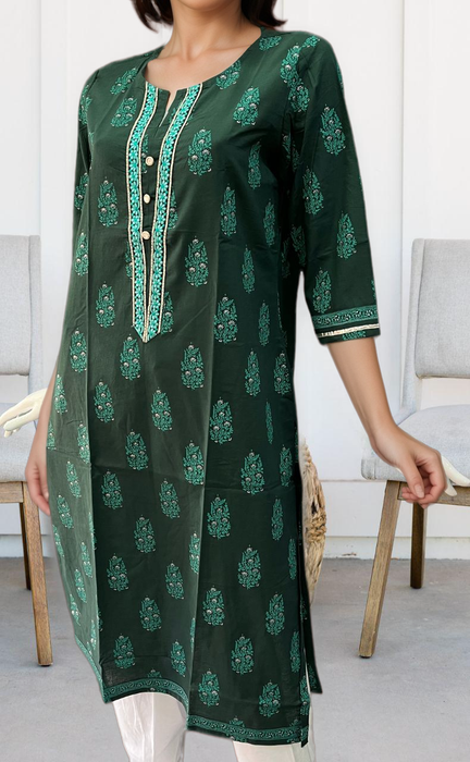 Bottle Green Garden Jaipuri Cotton Kurti. Pure Versatile Cotton. | Laces and Frills