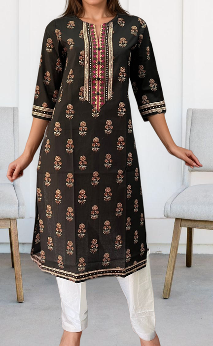 Black Flora Jaipuri Cotton Kurti. Pure Versatile Cotton. | Laces and Frills