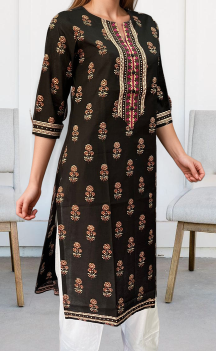 Black Flora Jaipuri Cotton Kurti. Pure Versatile Cotton. | Laces and Frills