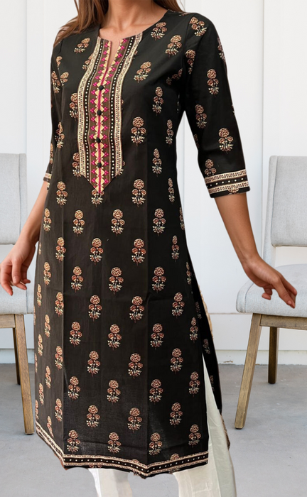 Black Flora Jaipuri Cotton Kurti. Pure Versatile Cotton. | Laces and Frills