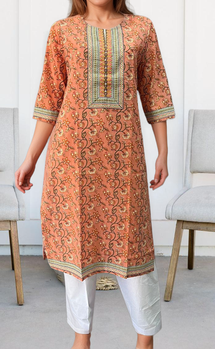 Peach Floral Jaipuri Cotton Kurti. Pure Versatile Cotton. | Laces and Frills