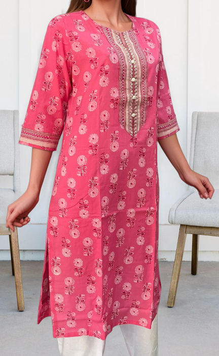 Pink Floral Jaipuri Cotton Kurti. Pure Versatile Cotton. | Laces and Frills