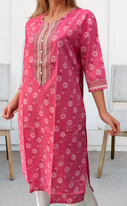 Pink Floral Jaipuri Cotton Kurti. Pure Versatile Cotton. | Laces and Frills