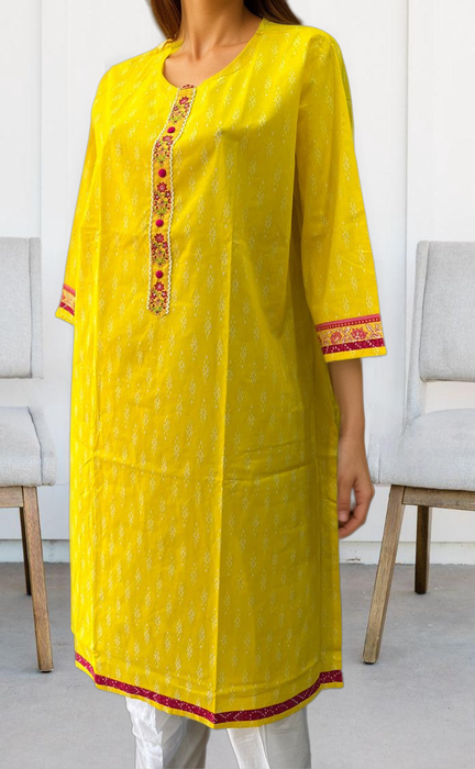 Yellow Ikkat Jaipuri Cotton Kurti. Pure Versatile Cotton. | Laces and Frills