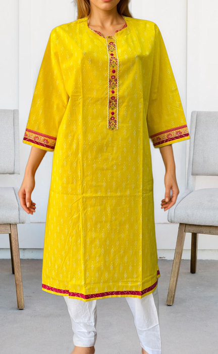 Yellow Ikkat Jaipuri Cotton Kurti. Pure Versatile Cotton. | Laces and Frills