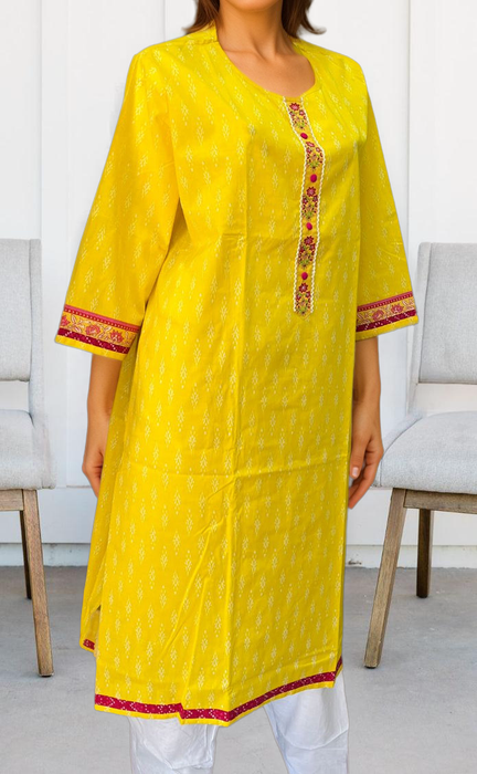 Yellow Ikkat Jaipuri Cotton Kurti. Pure Versatile Cotton. | Laces and Frills