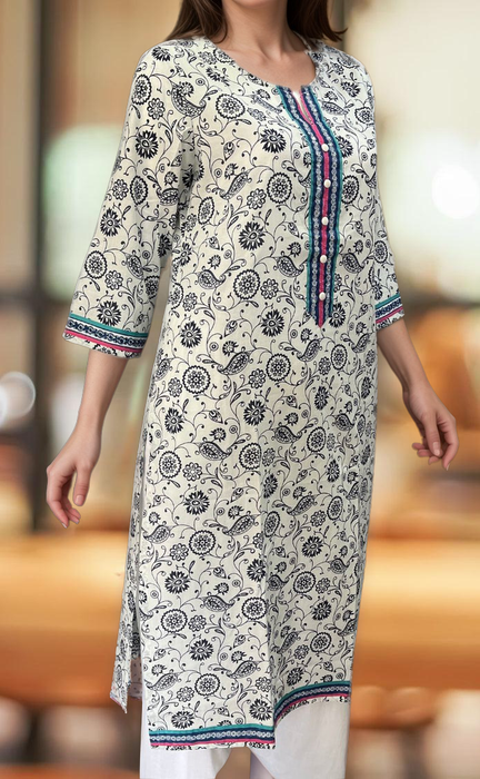 White/Navy Blue Garden Jaipuri Cotton Kurti. Pure Versatile Cotton. | Laces and Frills