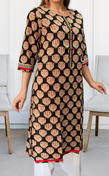 Black/Red Garden Jaipuri Cotton Kurti. Pure Versatile Cotton. | Laces and Frills