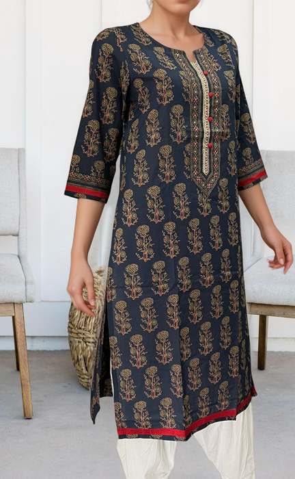 Navy Blue Ajrakh Print Jaipuri Cotton Kurti. Pure Versatile Cotton. | Laces and Frills