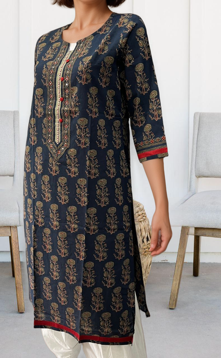 Navy Blue Ajrakh Print Jaipuri Cotton Kurti. Pure Versatile Cotton. | Laces and Frills