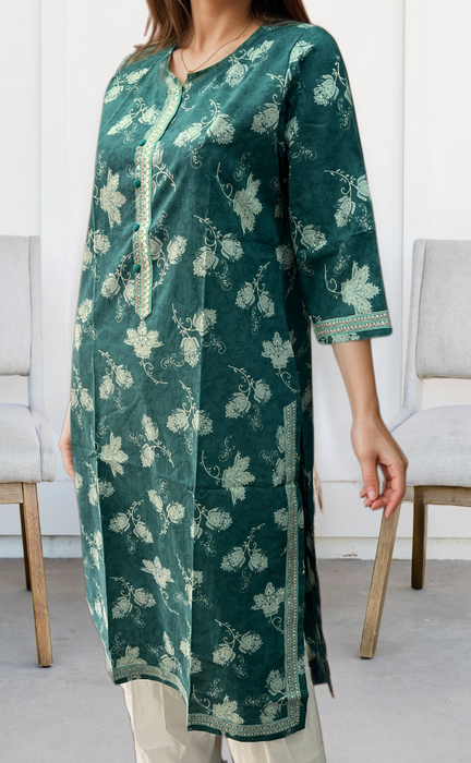 Teal Green Garden Jaipuri Cotton Kurti. Pure Versatile Cotton. | Laces and Frills