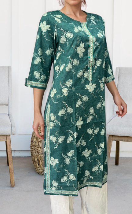 Teal Green Garden Jaipuri Cotton Kurti. Pure Versatile Cotton. | Laces and Frills