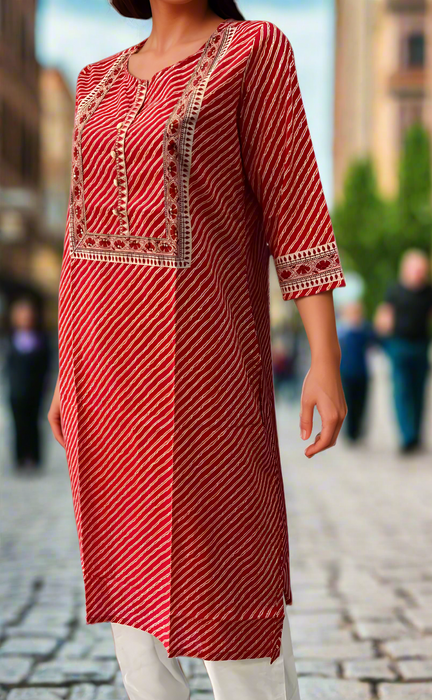 Red Lehariya Jaipuri Cotton Kurti. Pure Versatile Cotton. | Laces and Frills