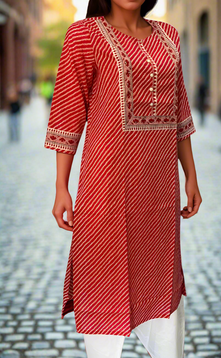 Red Lehariya Jaipuri Cotton Kurti. Pure Versatile Cotton. | Laces and Frills