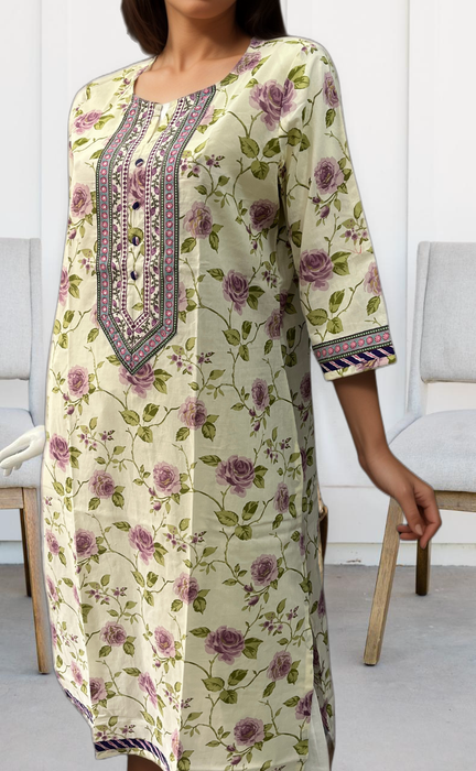 Off White/Lavender Garden Jaipuri Cotton Kurti. Pure Versatile Cotton. | Laces and Frills