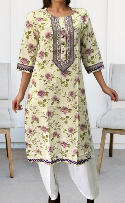 Off White/Lavender Garden Jaipuri Cotton Kurti. Pure Versatile Cotton. | Laces and Frills