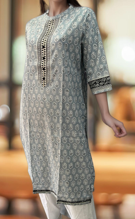 Grey/Black Floral Jaipuri Cotton Kurti. Pure Versatile Cotton. | Laces and Frills