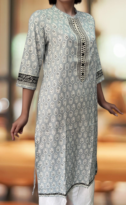 Grey/Black Floral Jaipuri Cotton Kurti. Pure Versatile Cotton. | Laces and Frills