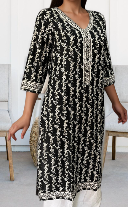 Black/White Garden Jaipuri Cotton Kurti. Pure Versatile Cotton. | Laces and Frills