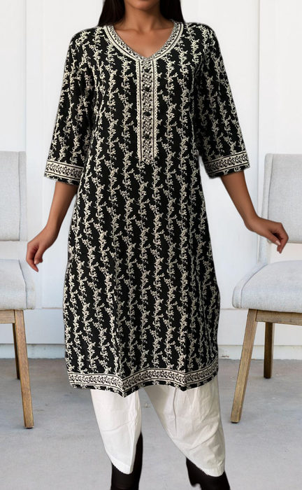 Black/White Garden Jaipuri Cotton Kurti. Pure Versatile Cotton. | Laces and Frills