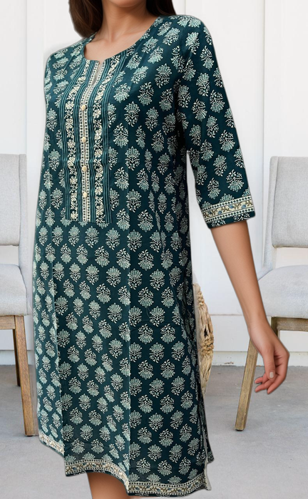 Teal Blue Floral Jaipuri Cotton Kurti. Pure Versatile Cotton. | Laces and Frills