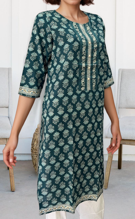 Teal Blue Floral Jaipuri Cotton Kurti. Pure Versatile Cotton. | Laces and Frills