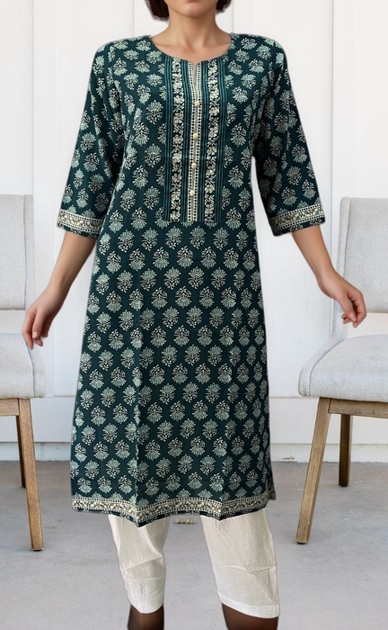 Teal Blue Floral Jaipuri Cotton Kurti. Pure Versatile Cotton. | Laces and Frills