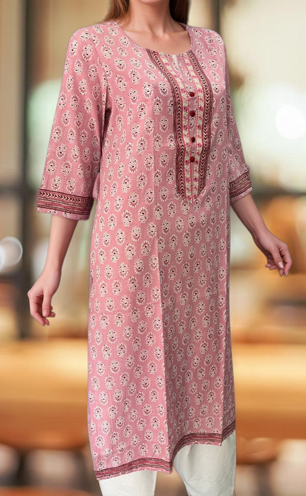 Baby Pink Garden Jaipuri Cotton Kurti. Pure Versatile Cotton. | Laces and Frills