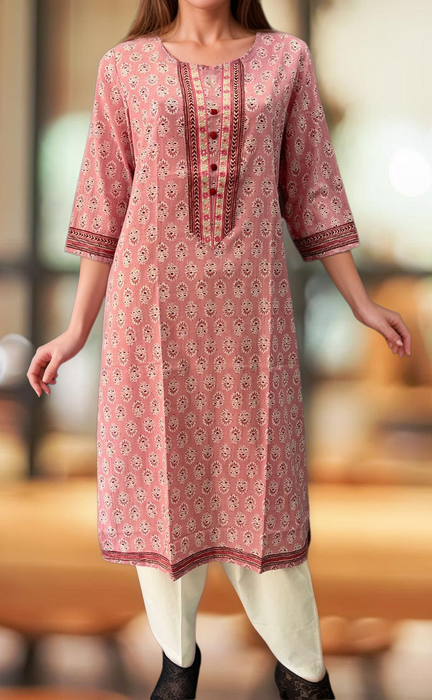 Baby Pink Garden Jaipuri Cotton Kurti. Pure Versatile Cotton. | Laces and Frills