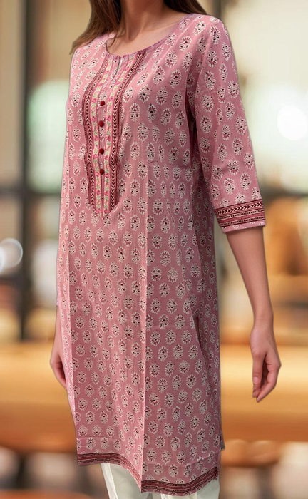 Baby Pink Garden Jaipuri Cotton Kurti. Pure Versatile Cotton. | Laces and Frills