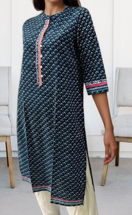 Navy Blue Flora Jaipuri Cotton Kurti. Pure Versatile Cotton. | Laces and Frills