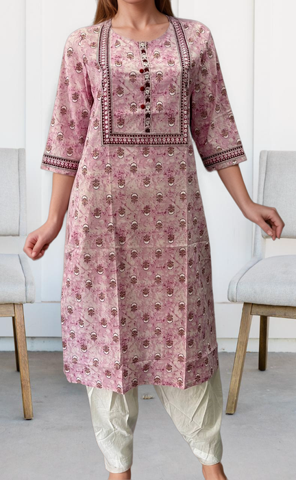 Baby Pink Flora Jaipuri Cotton Kurti. Pure Versatile Cotton. | Laces and Frills