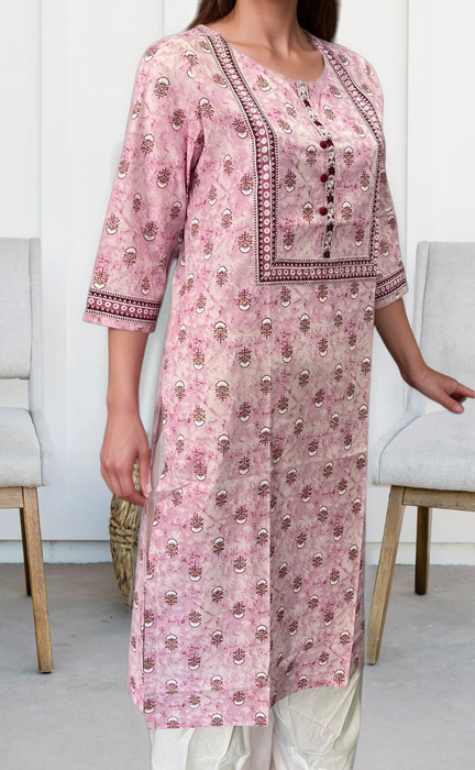 Baby Pink Flora Jaipuri Cotton Kurti. Pure Versatile Cotton. | Laces and Frills