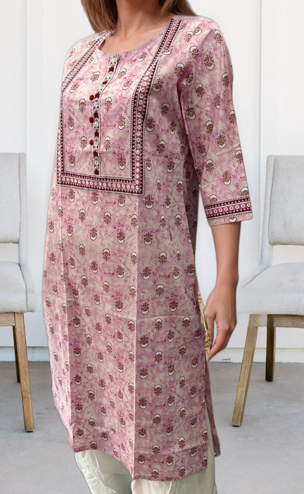 Baby Pink Flora Jaipuri Cotton Kurti. Pure Versatile Cotton. | Laces and Frills