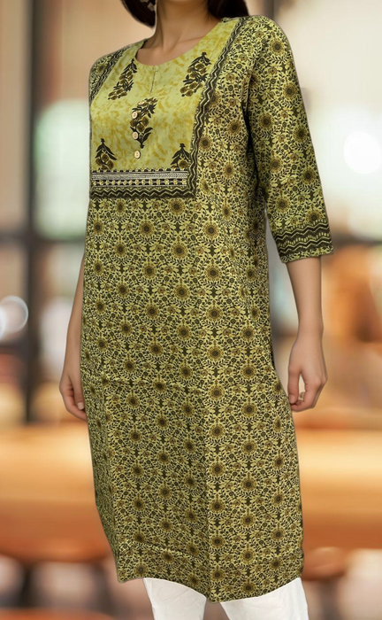 Olive Green Floral Jaipuri Cotton Kurti. Pure Versatile Cotton. | Laces and Frills