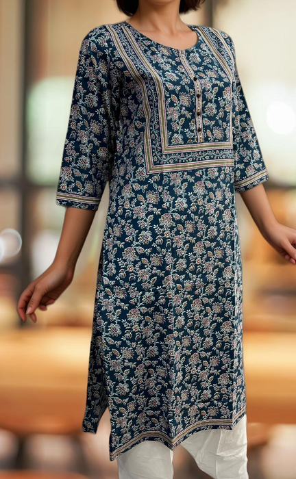 Indigo Blue Garden Jaipuri Cotton Kurti. Pure Versatile Cotton. | Laces and Frills