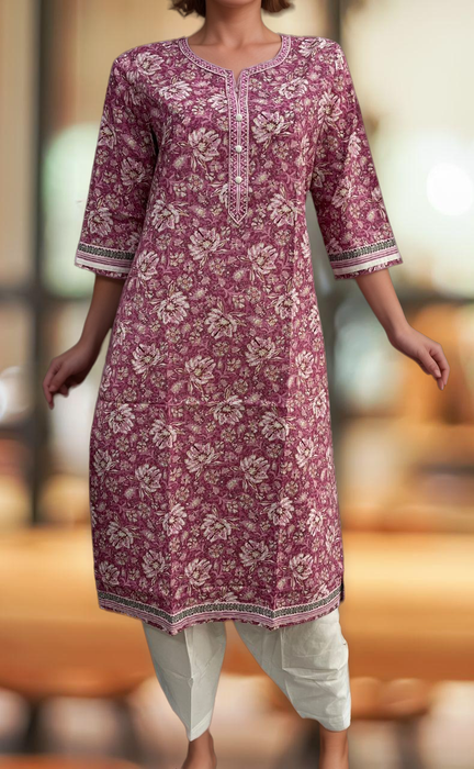 Purple Pink Garden Jaipuri Cotton Kurti. Pure Versatile Cotton. | Laces and Frills