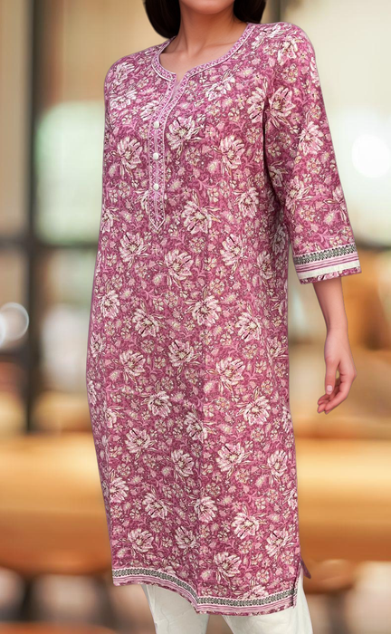 Purple Pink Garden Jaipuri Cotton Kurti. Pure Versatile Cotton. | Laces and Frills