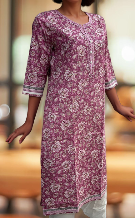 Purple Pink Garden Jaipuri Cotton Kurti. Pure Versatile Cotton. | Laces and Frills