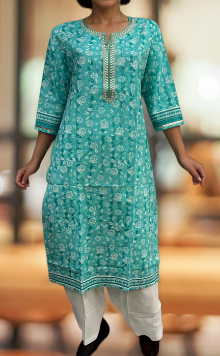 Turquoise Blue Flora Jaipuri Cotton Kurti. Pure Versatile Cotton. | Laces and Frills