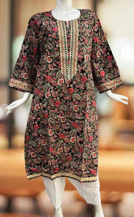 Black Garden Jaipuri Cotton Kurti. Pure Versatile Cotton. | Laces and Frills - Laces and Frills