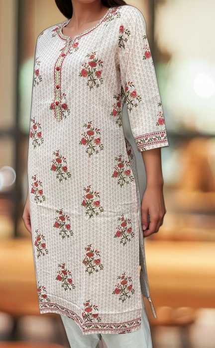 Light Pink Floral Jaipuri Cotton Kurti. Pure Versatile Cotton. | Laces and Frills