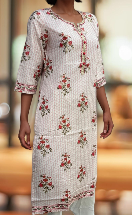 Light Pink Floral Jaipuri Cotton Kurti. Pure Versatile Cotton. | Laces and Frills