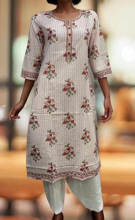 Light Pink Floral Jaipuri Cotton Kurti. Pure Versatile Cotton. | Laces and Frills