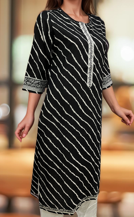 Black Stripes Jaipuri Cotton Kurti. Pure Versatile Cotton. | Laces and Frills